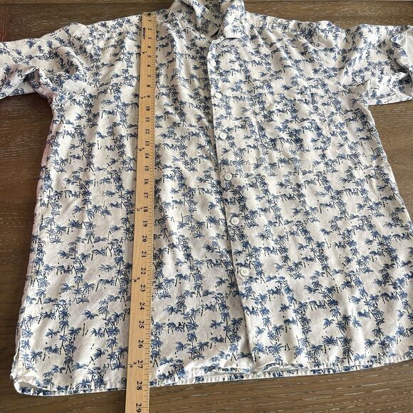 Silk Icon Button Up Shirt Mens Medium 100% Silk Tropical Palm Trees Lightweight - Picture 9 of 10